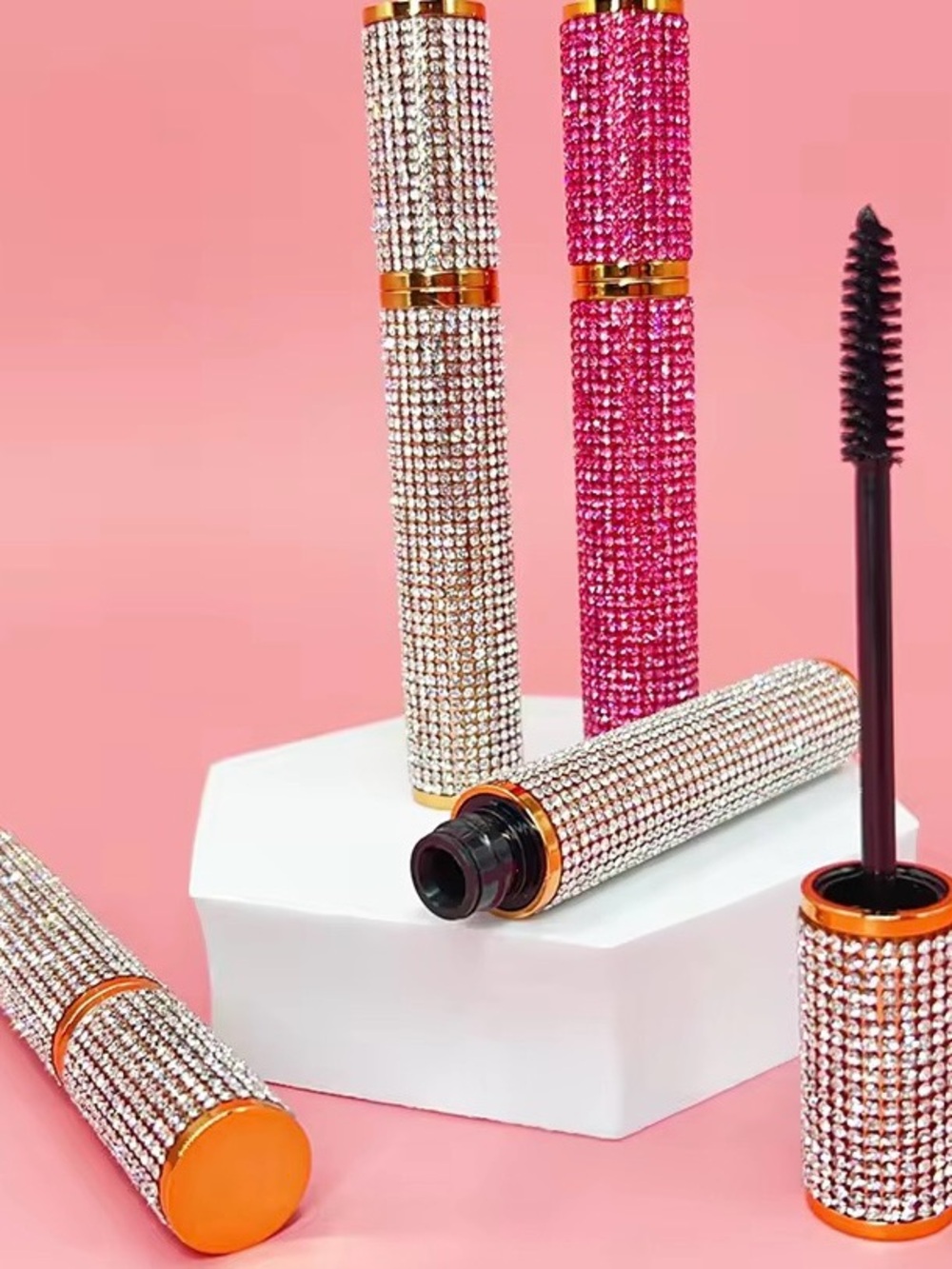 Rhinestone Embellished Mascara Tube - Pink and Silver
